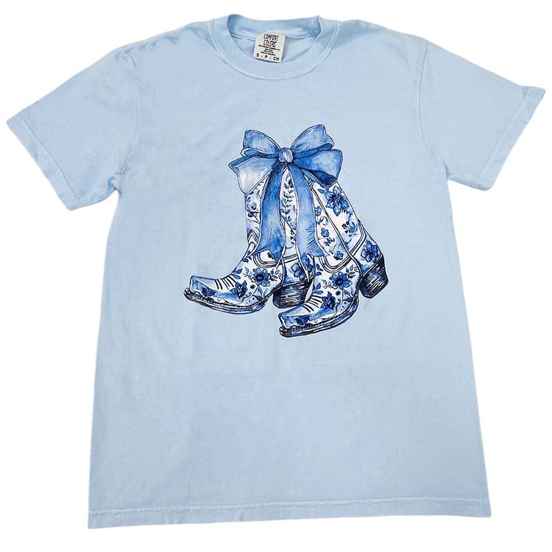 Floral Blue Boots Short Sleeve T-Shirt