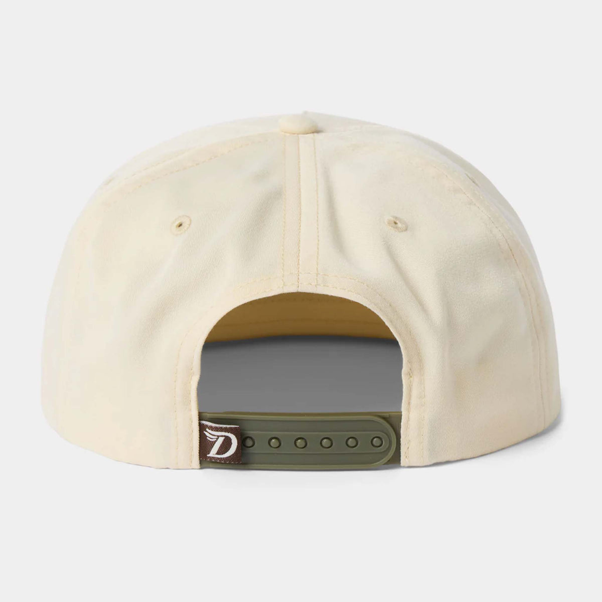 Back view of Crab Snapback hat by Duck Camp, color ivory, featuring an adjustable plastic snapback to ensure fit. The polyester shell fabric keeps this hat looking good season after season.