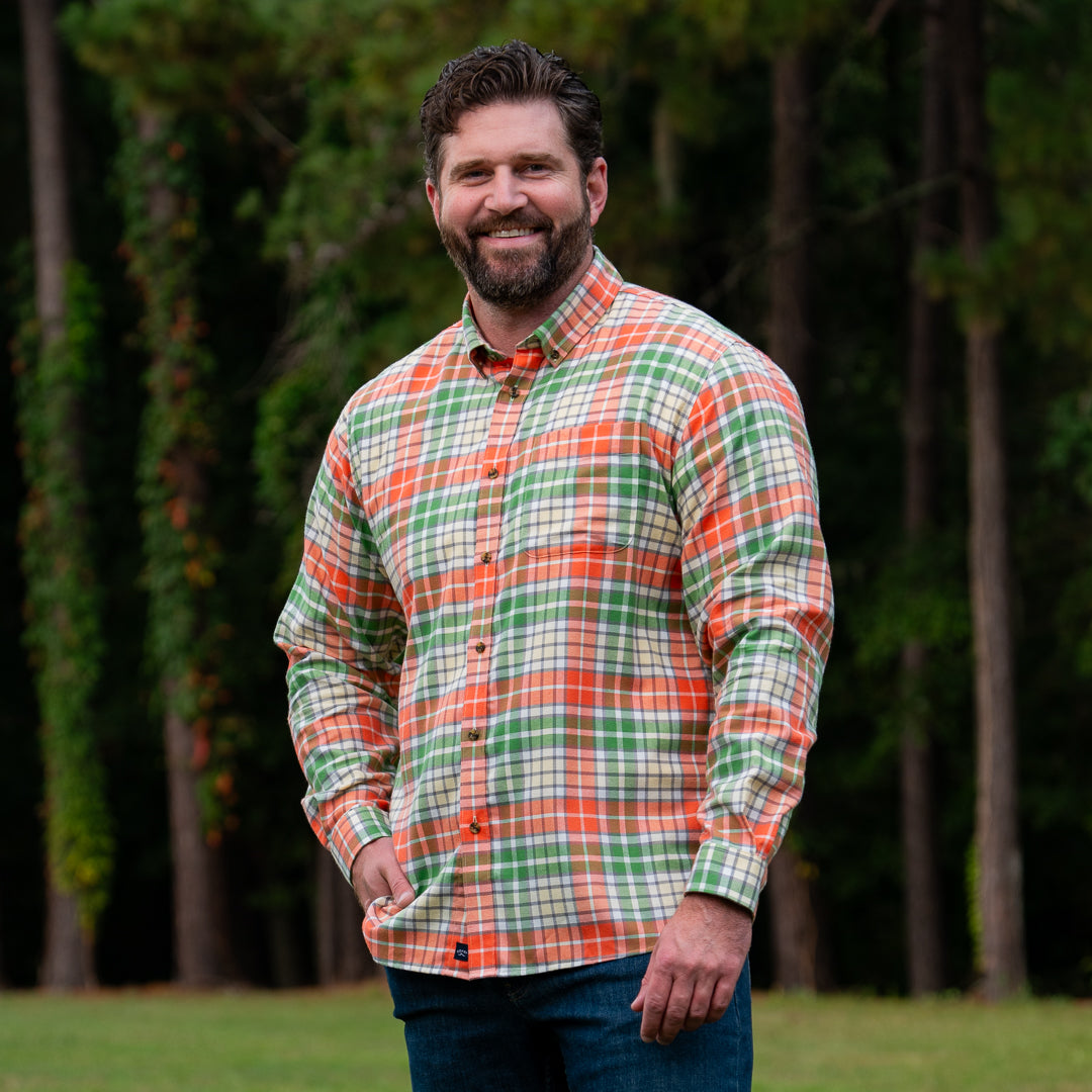 Harbor Flannel in Orange/Green