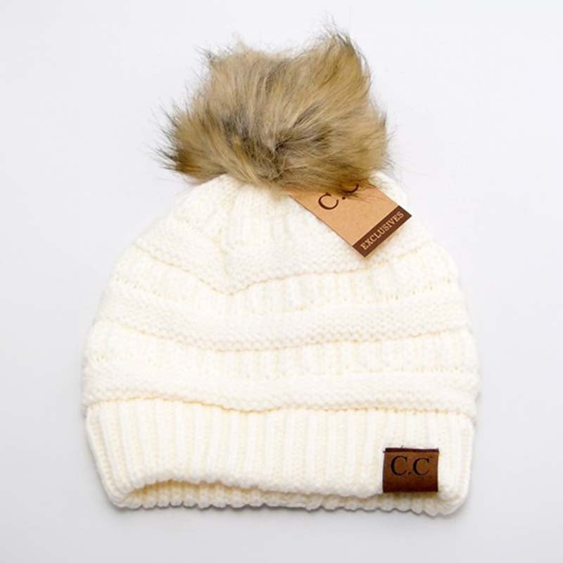 Knit Pom Beanie in Ivory