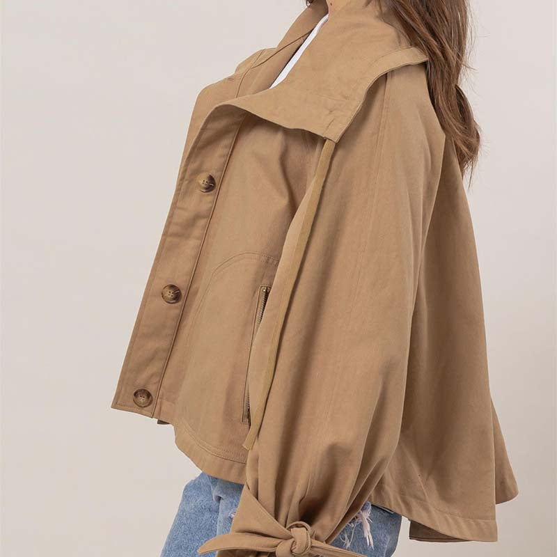 Crop Trench Jacket in Khaki