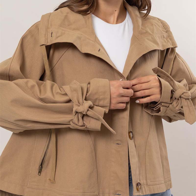 Crop Trench Jacket in Khaki