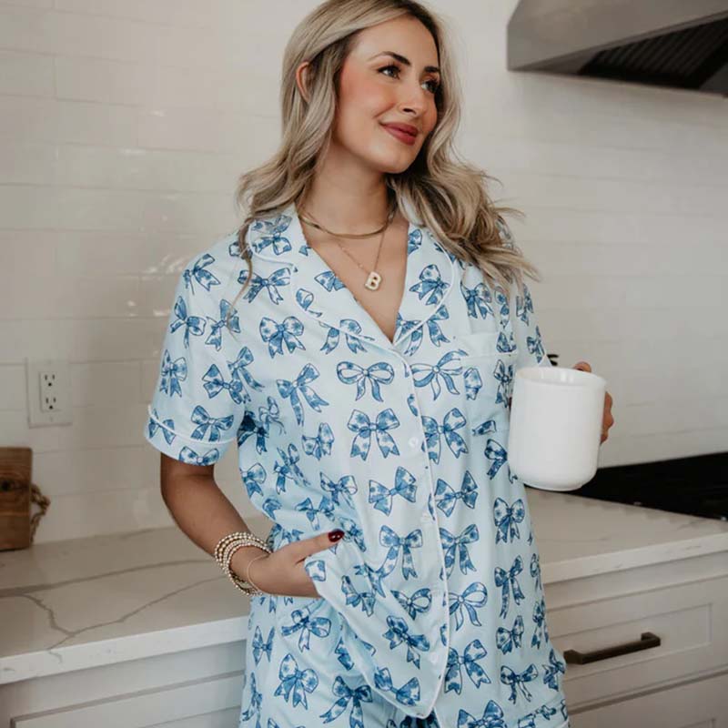 Blue Bows Pajama Top