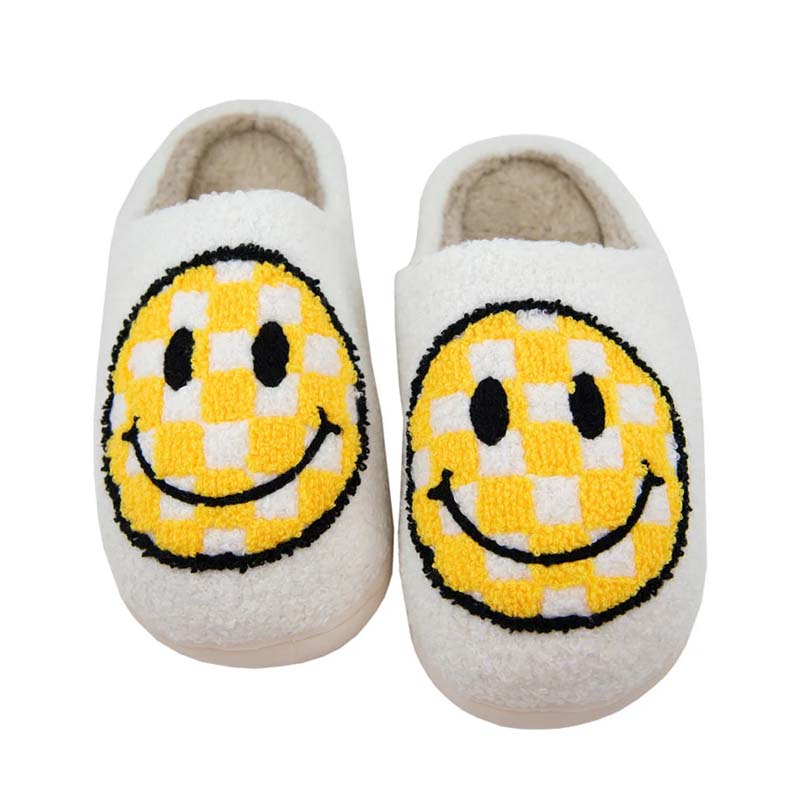 Checkered Yellow Smiley Slippers