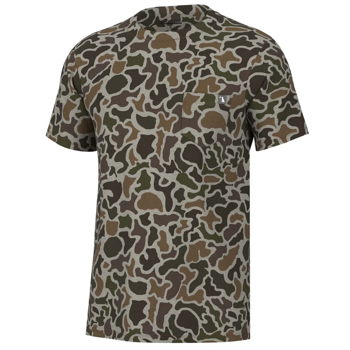 Short-sleeve crewneck T-shirt in a heathered fabric with a Localflage pattern, featuring a soft texture and relaxed fit, designed for everyday comfort.