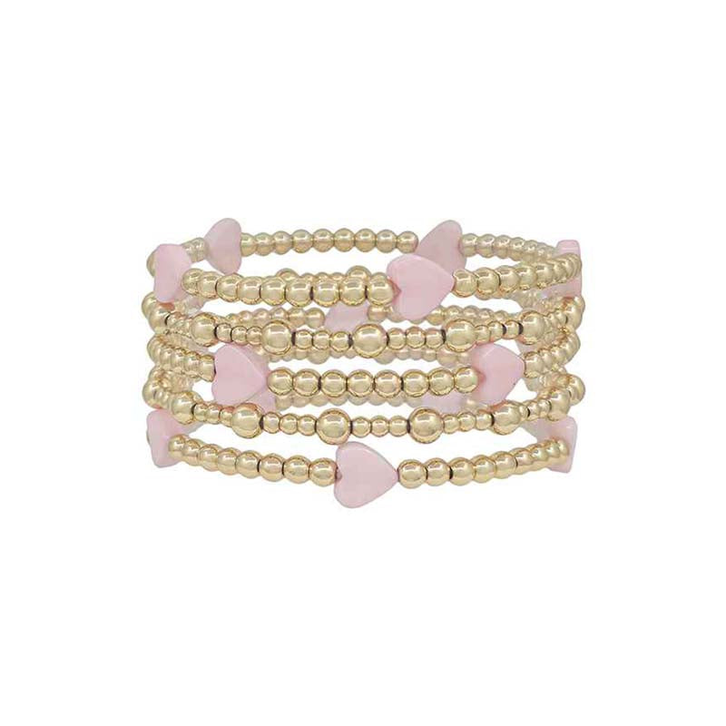 Pink Hearts Beaded Bracelet Set