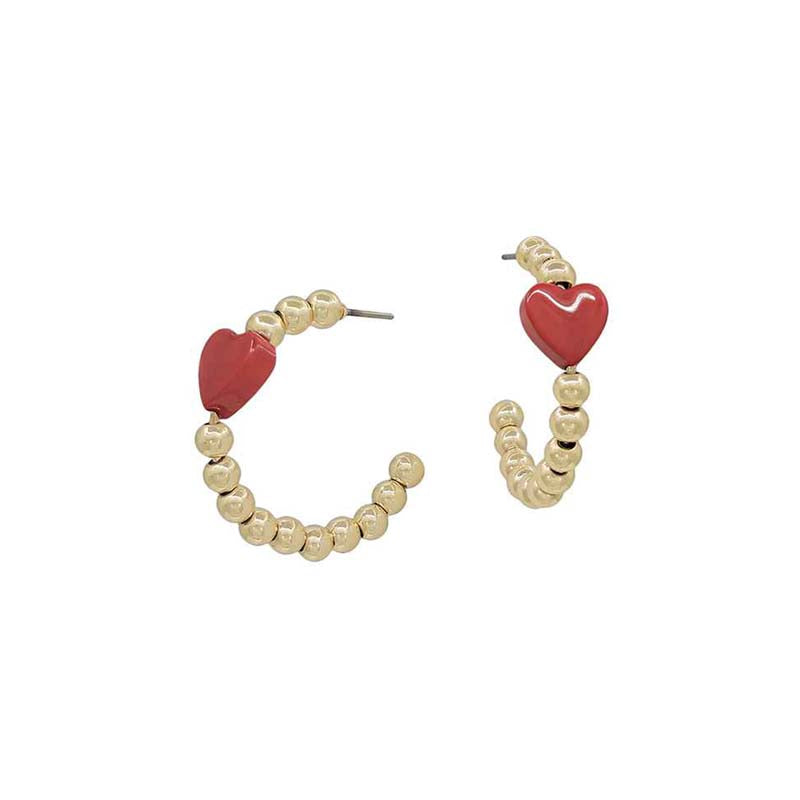 Red and Gold Beaded Heart Earrings