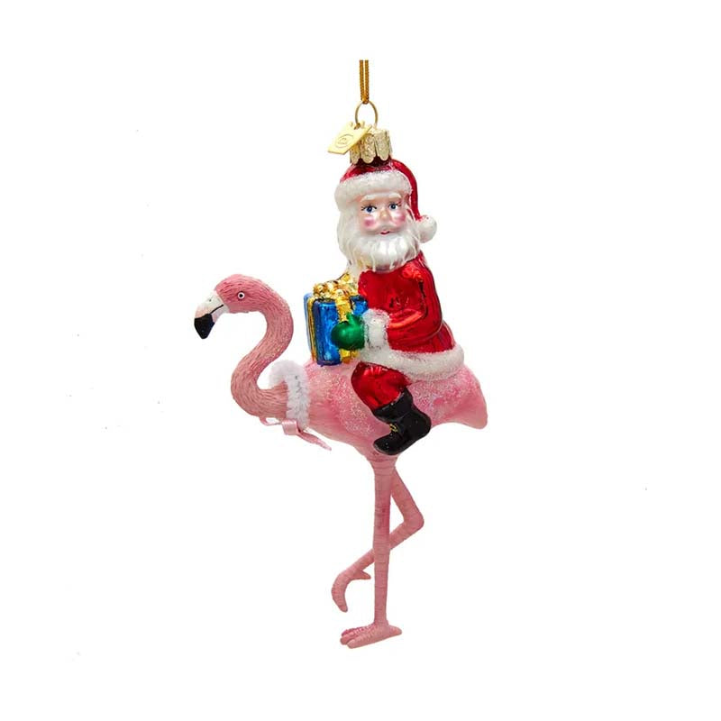 Santa with Flamingo Ornament