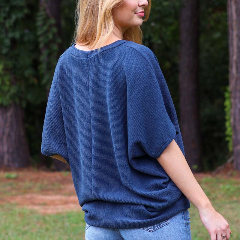 Textured Cocoon Top in Navy