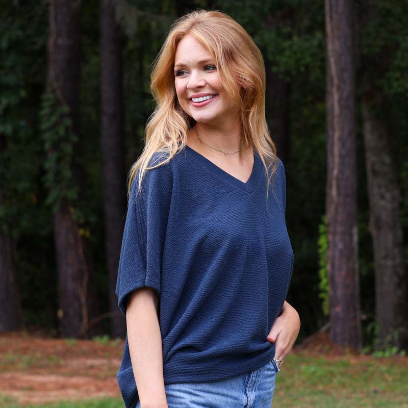 Textured Cocoon Top in Navy