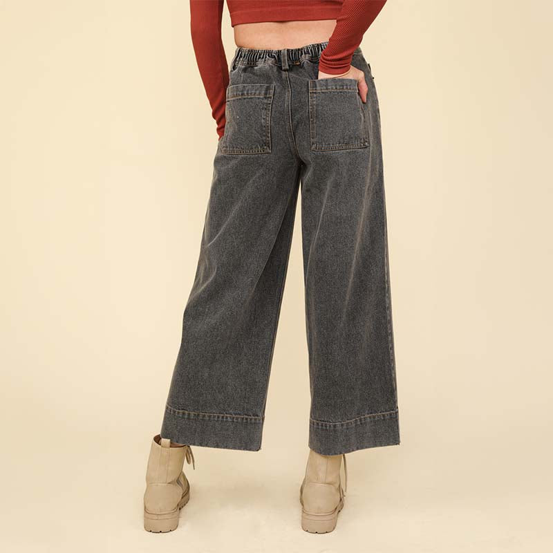 Wide Leg Seam Detail Denim Pants