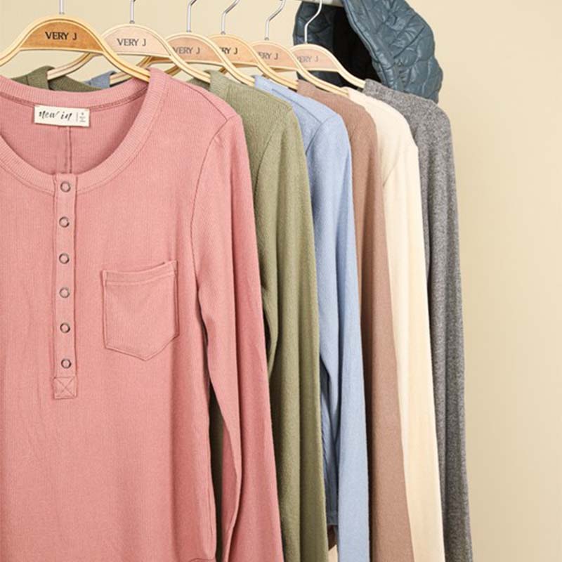 Jersey Lightweight One Pocket Henley Top all colors