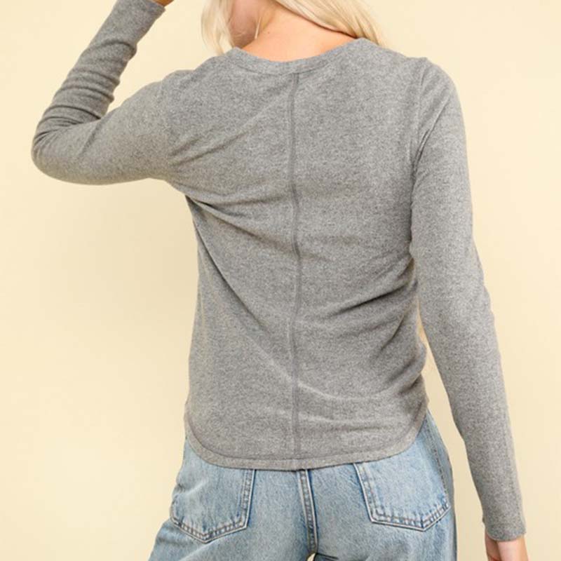 Jersey Lightweight One Pocket Henley Top in Heather Grey