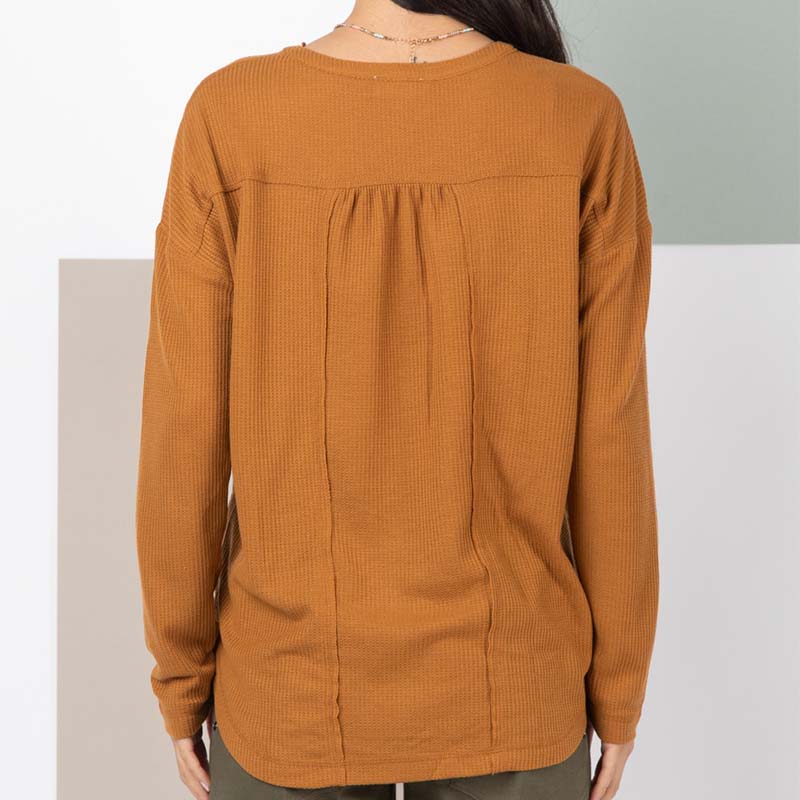 Babydoll Long Sleeve Henley in Camel