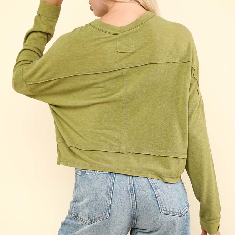 Relaxed Long Sleeve Pocket Top in Green