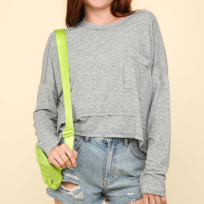 Relaxed Long Sleeve Pocket Top in Grey