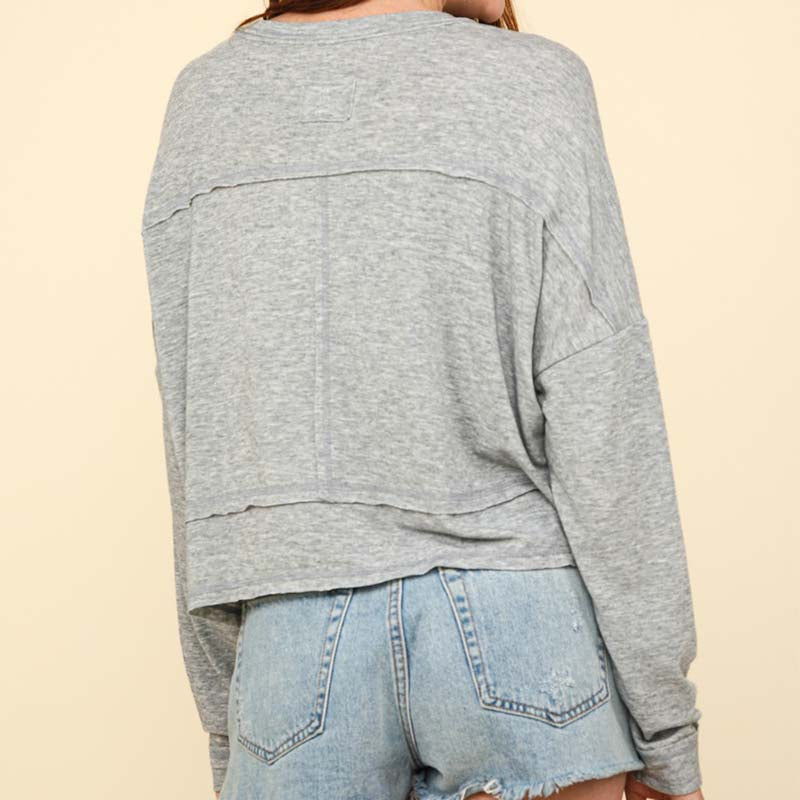 Relaxed Long Sleeve Pocket Top in Grey