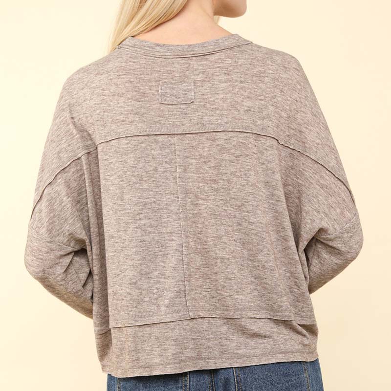 Relaxed Long Sleeve Pocket Top in Mocha