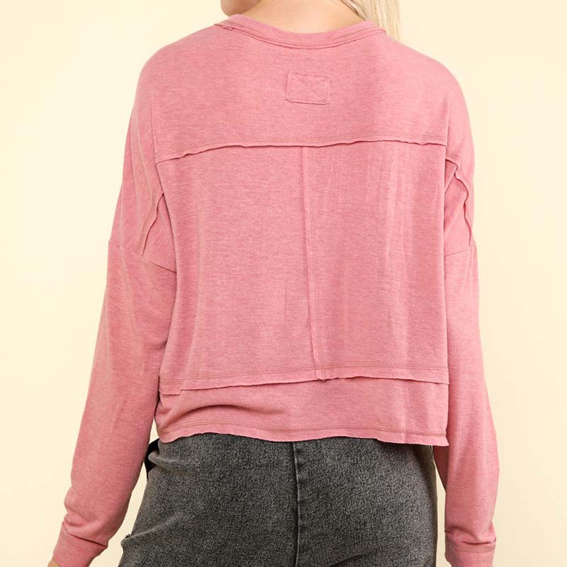 Relaxed Long Sleeve Pocket Top in Pink