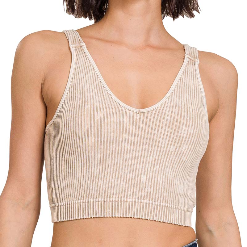 Door Buster! Zenana Washed Ribbed Padded Cropped Tank Top (Multiple Colors)
