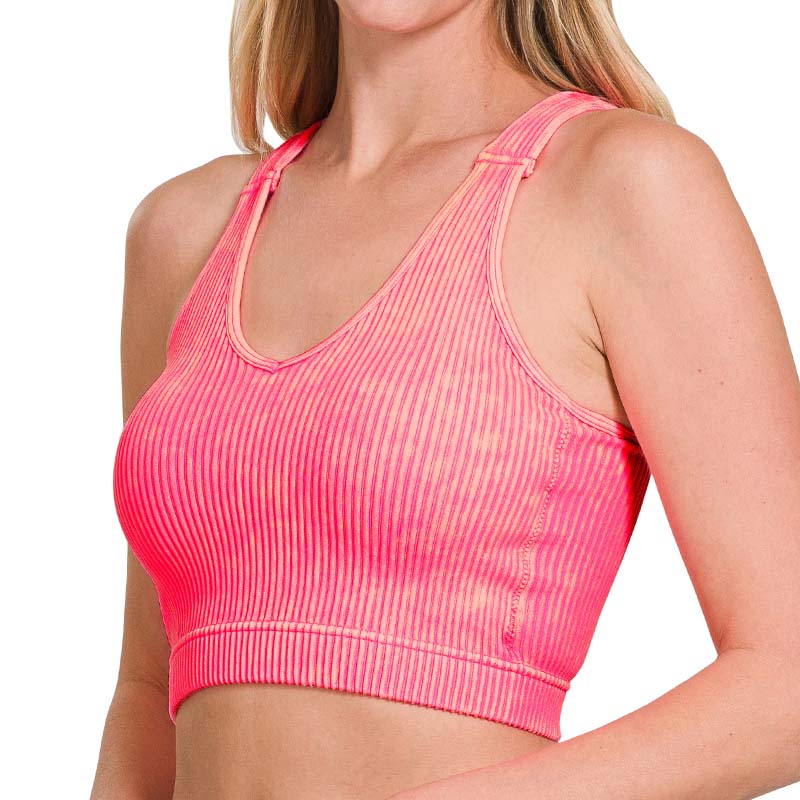 RHIANNA WASHED RIBBED SEAMLESS CROPPED TANK TOP W BRA PADS S-XL – West End  Boutique