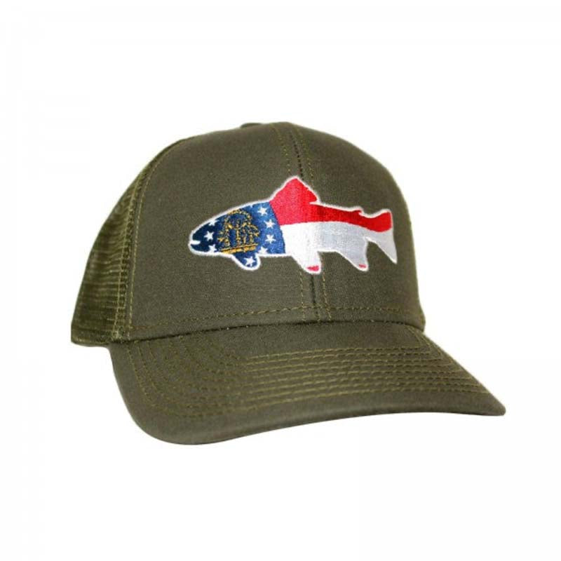 Brookie Flag Mesh Back Trucker in Olive