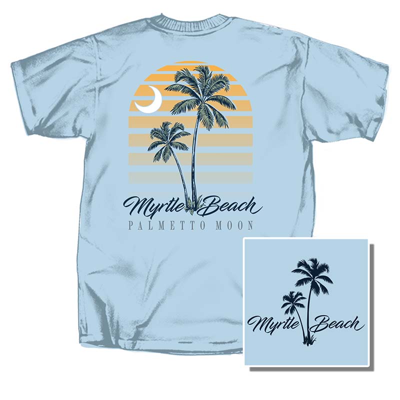 Light Blue Myrtle Beach Palm Palmetto Moon Short Sleeve T-Shirt