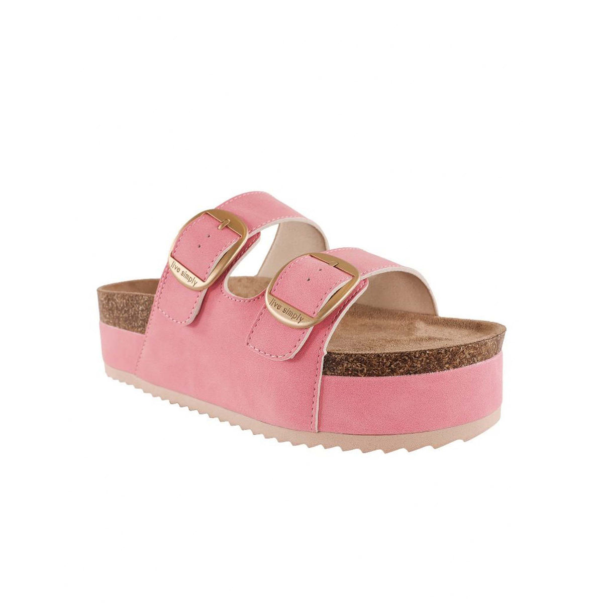 Double Strap Buckle Platform Sandal in Pink