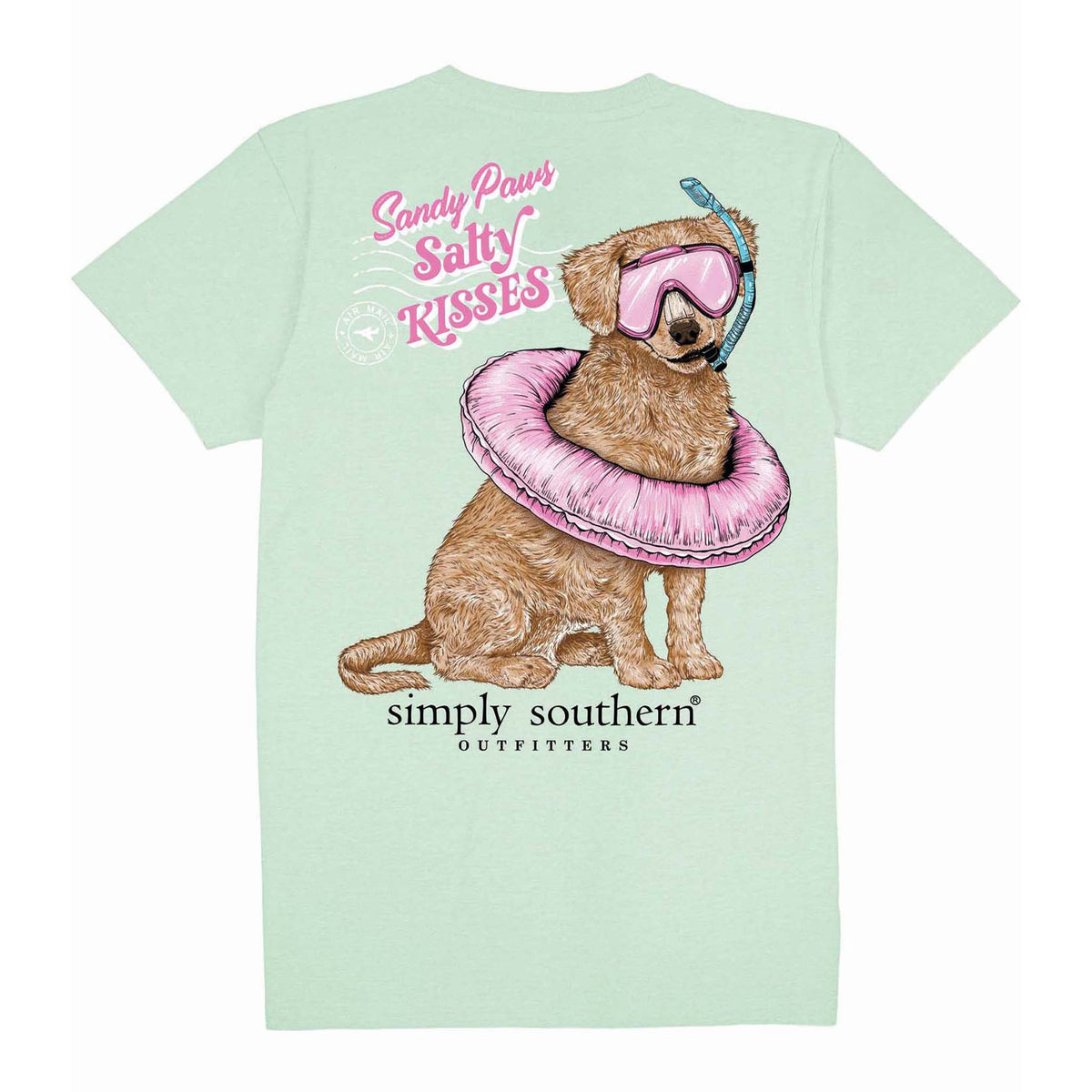 Back of Sandy Paws Salty Kisses Short Sleeve T-Shirt by Simply Southern, in color Mint, available in S-XXL