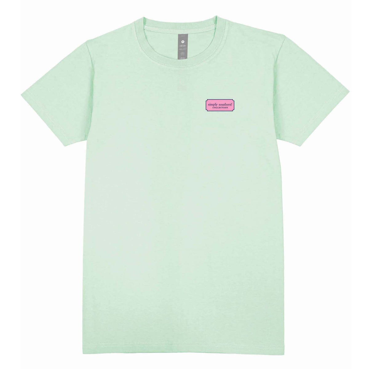 Front of Short Sleeve T-Shirt by Simply Southern, in color Mint with Simply Southern logo on top left of shirt, available in S-XXL.