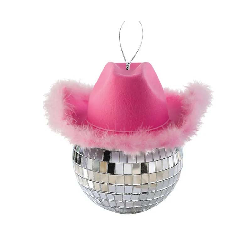 Disco Ball with Pink Cowboy Hat Ornament