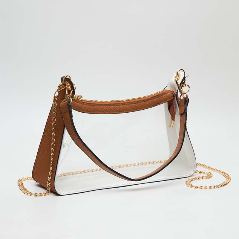 Queen&#39;s Designs Tan Shoulder Strap Clear Bag