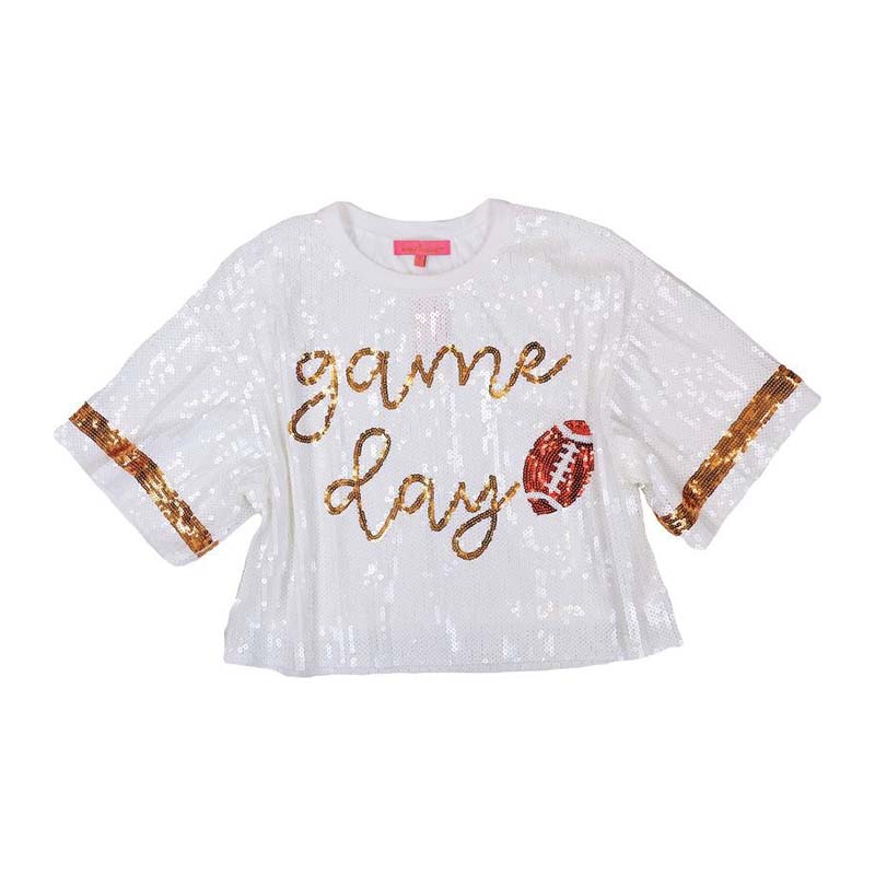 Sequin Game Day Top in White