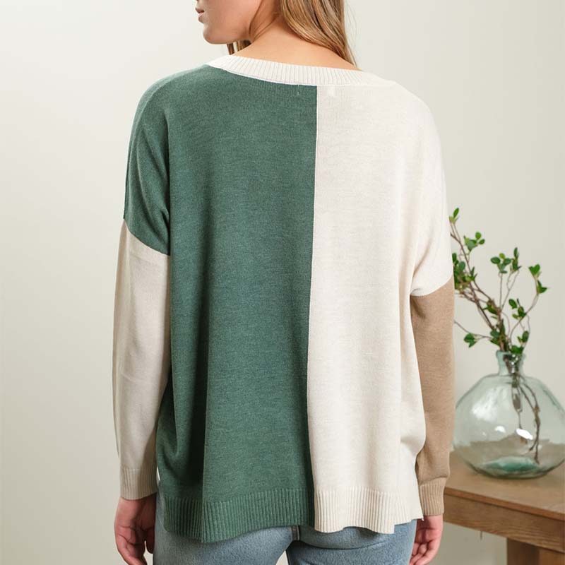 Color Block Sweater in Hunter Green