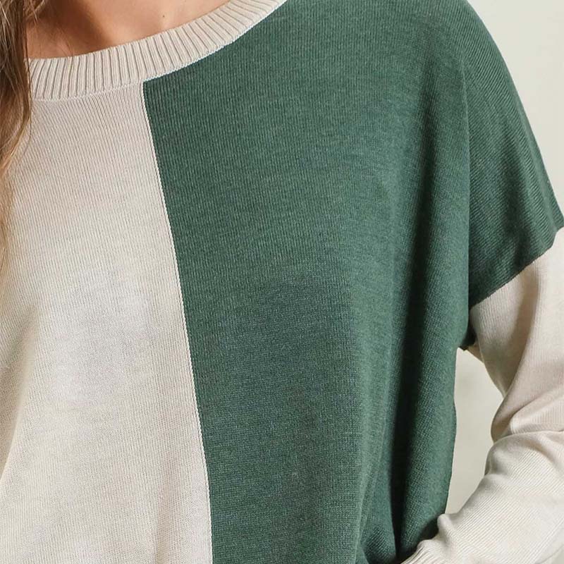 Color Block Sweater in Hunter Green