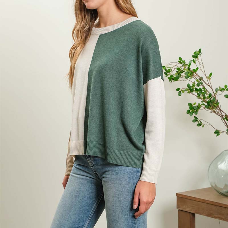 Color Block Sweater in Hunter Green