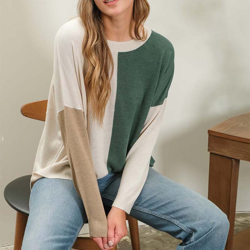 Color Block Sweater in Hunter Green