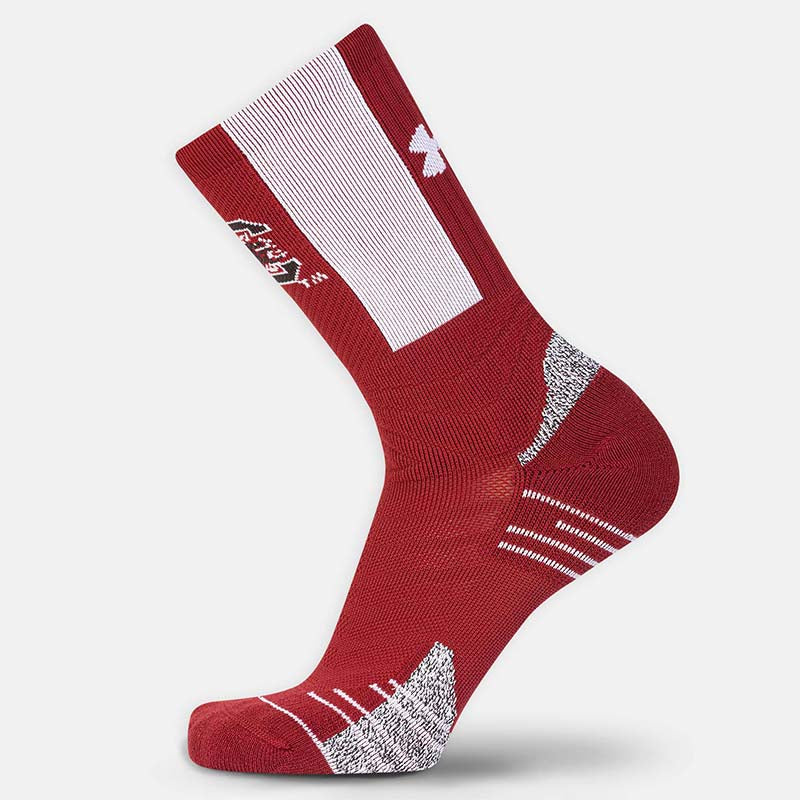 Side shot of Under Armour USC Play Socks in Red