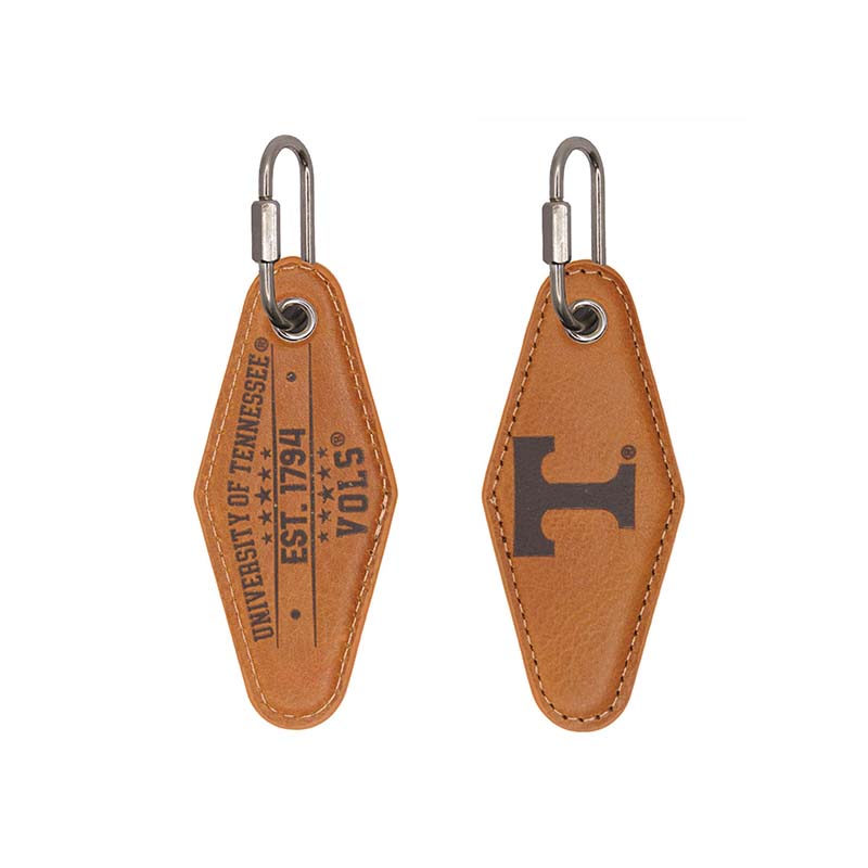 UT Tan Leather Diamond Keychain