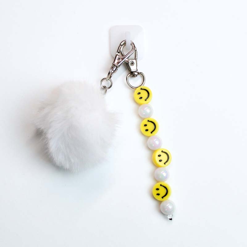 White Puff with Smiley Charm Water Bottle Charm